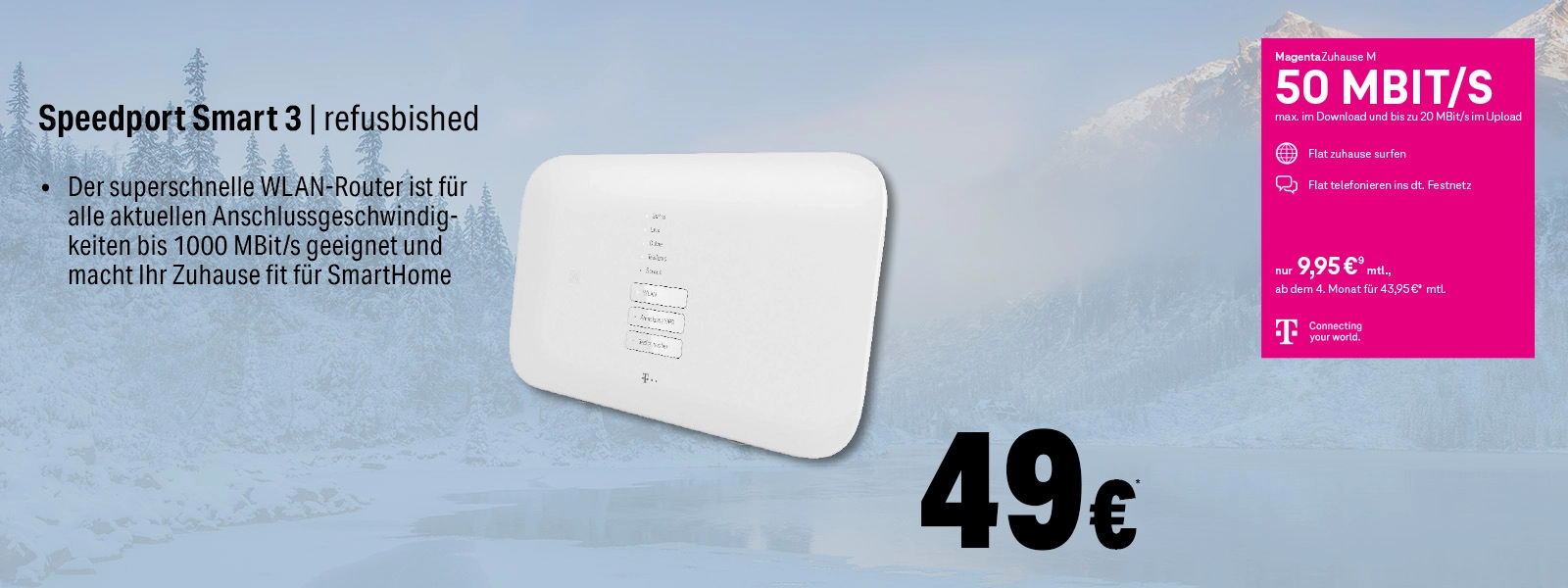 WLAN-Router Speedport Smart 3 refurbished mit Angebot für 50 MBit/s Internet-Tarif.