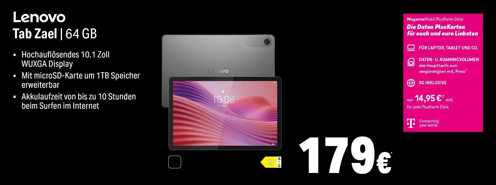 Lenovo Tab Zael 64 GB Tablet mit 10,1 Zoll Display und microSD-Slot