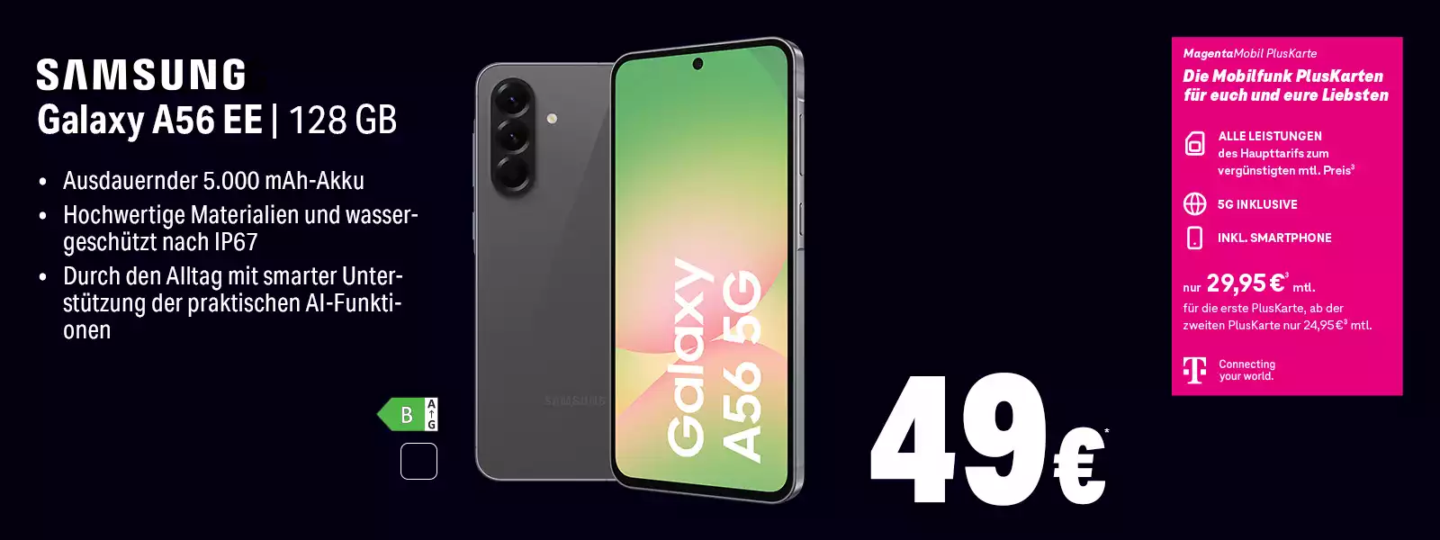 Samsung Galaxy A56 EE 128 GB Smartphone mit 5G, 5000 mAh und IP67 Schutz